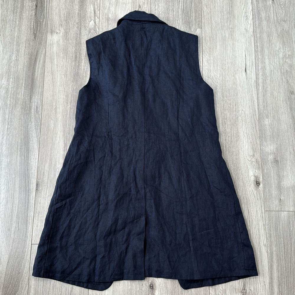 Linen Ellen Tracy Navy Tailored Vest Top - Picture 2 of 5